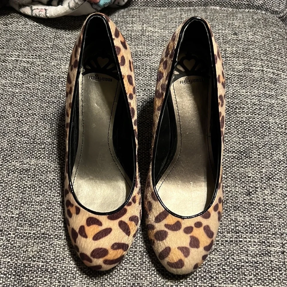 FERGALICIOUS by FERGIE UTOPIA LEOPARD FAUX FUR HEELS